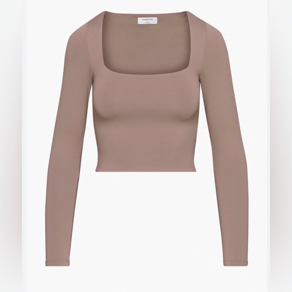 Babaton Tops - Babaton Long Sleeve Square Neck Crop Top - Taupe